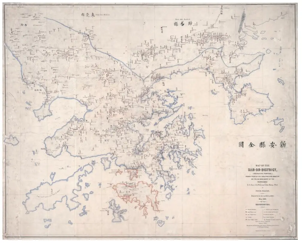 4-1866年,意大利天主教传教士绘制《新安县全图》,这是深港地区第一幅使用近代科学测绘技术的地图。.jpg